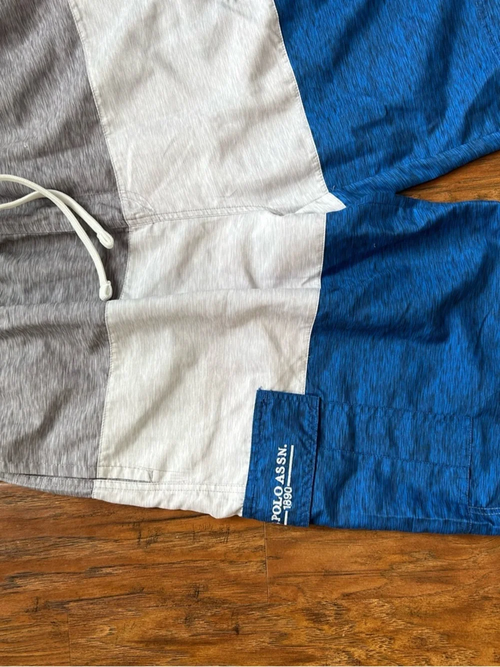 U.S. Polo Assn. Gray White and Royal Blue Colorblock Swim Shorts